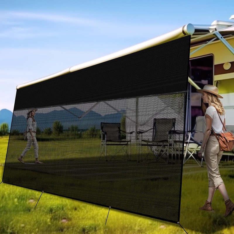 RVINGPRO شاشة ظل مظلة RV مع سحاب 9' x 19'3''، قمة أكسفورد 600D + قاع شبكي، شاشة ظل شمسية RV للمظلة، مجموعات ظل RV كاملة للقافلة - Image 1